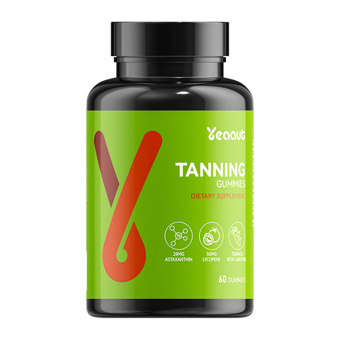 Yeaaut Tanning Gummies | Natural Tanning Supplement with Astaxanthin, Lycopene & Beta Carotene | Boost Melanin for Radiant, Glowing Skin | 60 Gummies