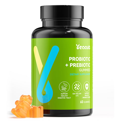 Probiotic + Prebiotic Gummies | 500 Million CFUs & Fiber | Supports Digestive Health & Immunity | 60 Gummies