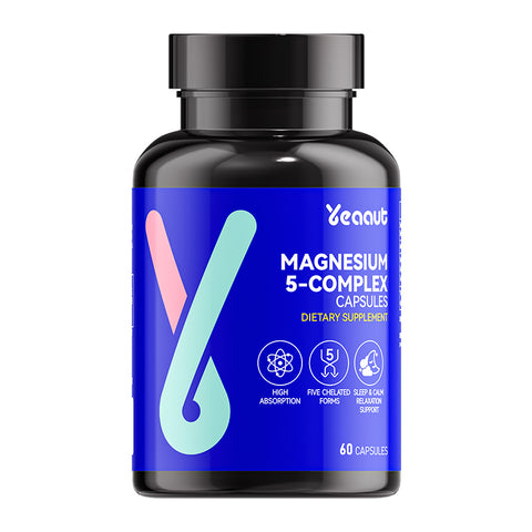 Yeaaut 5-in-1 Magnesium Complex|High Absorption Magnesium Glycinate, Malate, Citrate, Taurate & Aspartate|for Sleep, Muscle & Bone Support - 60 Capsules