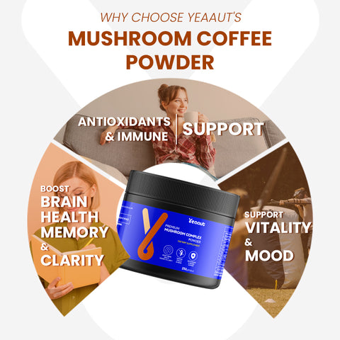 Mushroom Coffee Powder | 10-in-1 Active Complex Blend | Enhances Immune Support & Energy Levels | 8.8oz