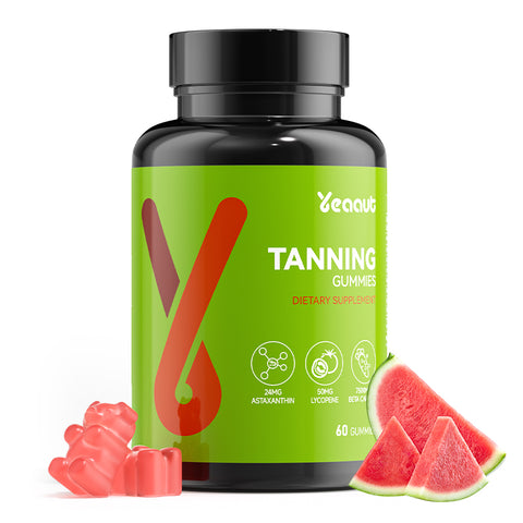 Yeaaut Tanning Gummies | Natural Tanning Supplement with Astaxanthin, Lycopene & Beta Carotene | Boost Melanin for Radiant, Glowing Skin | 60 Gummies