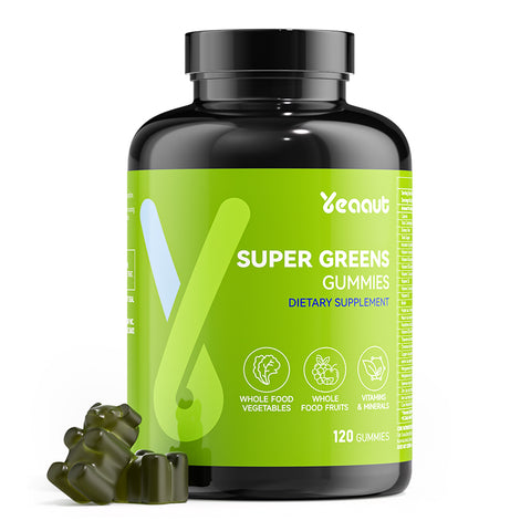 Yeaaut Super Greens Gummies|Organic Spirulina and Chlorella & Multi-Vitamins and Minerals|Prebiotics for Digestive & Gut Health|120 Gummies